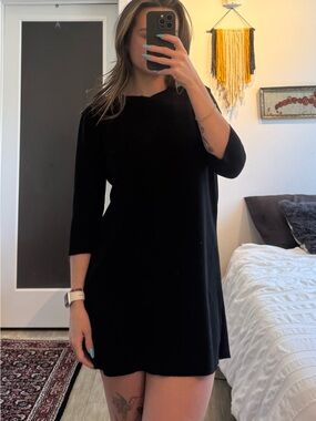 Zara Black Shift Dress with Three-Quarter Sleeves